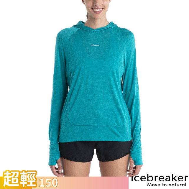 【Icebreaker】 女 Meteroal Cool-Lite 圓領連帽長袖上衣/IB0A56EX-861 湖水綠✿30E010 